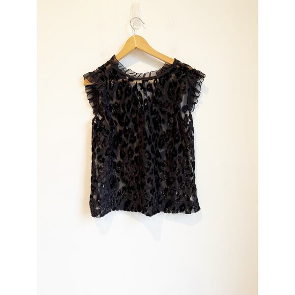 J. Crew Burnout Velvet Ruffle Shell blouse Black Size 2 - Picture 2 of 6